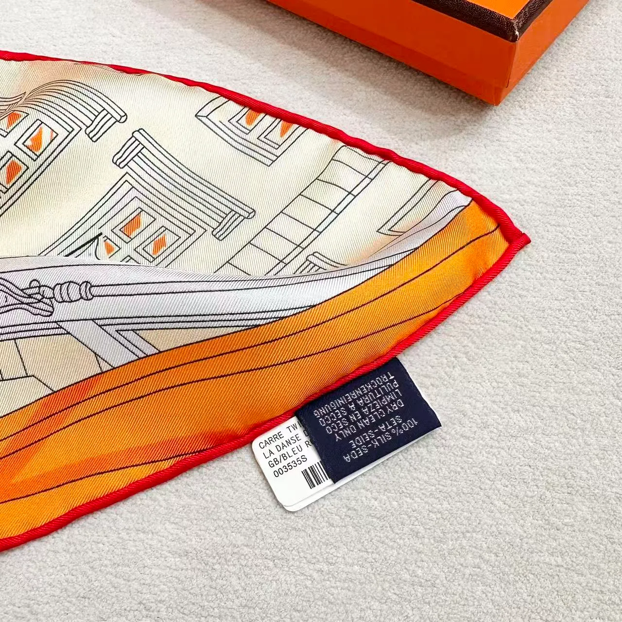 Hermès Illustrated Interior Scene Orange Silk Scarf 2