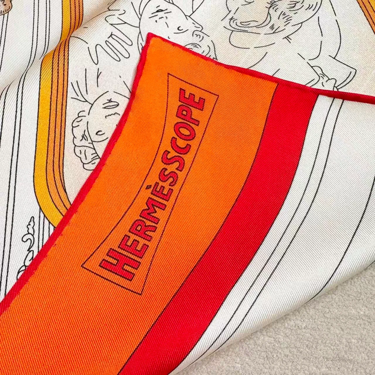 Hermès Illustrated Interior Scene Orange Silk Scarf 3