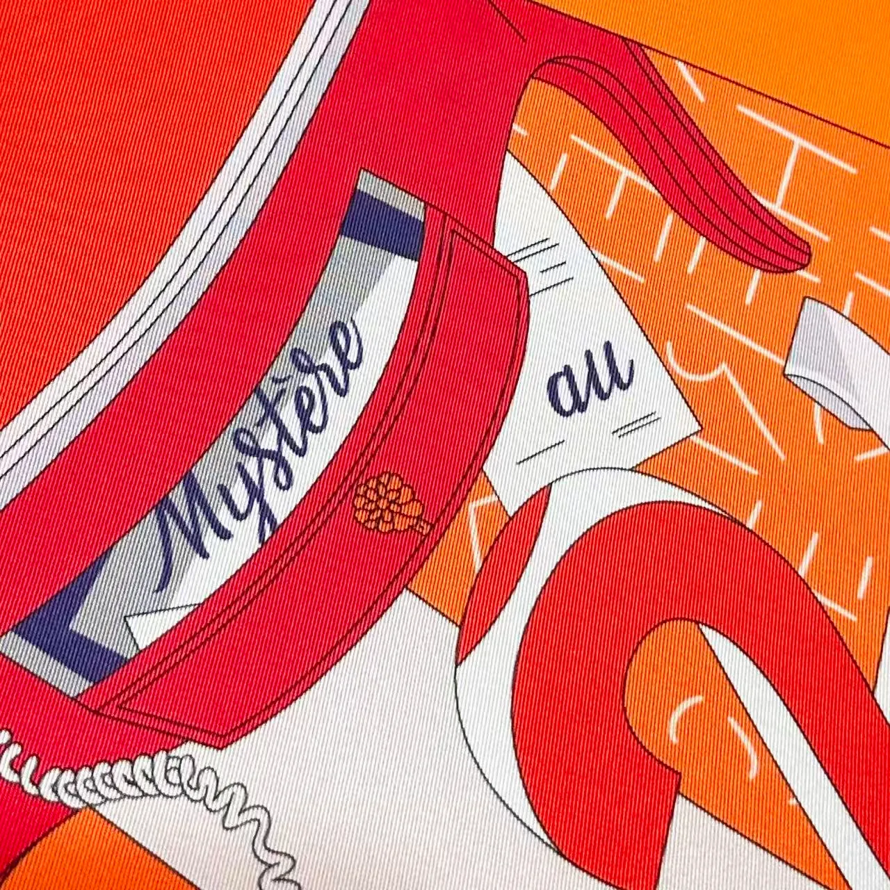 Hermès Illustrated Interior Scene Orange Silk Scarf 4