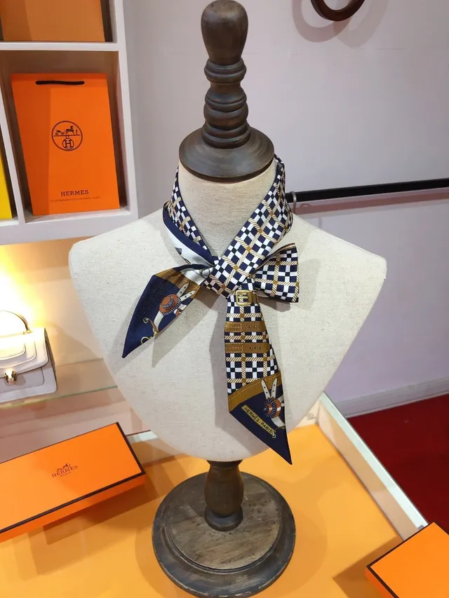 Hermès Les Voitures Nouvelles Twilly cachecol de seda azul-marinho e multicolor 4