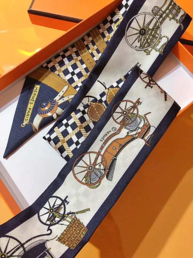Hermès Les Voitures Nouvelles Twilly cachecol de seda azul-marinho e multicolor 5