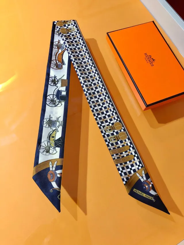 Hermès Les Voitures Nouvelles Twilly cachecol de seda azul-marinho e multicolor 2