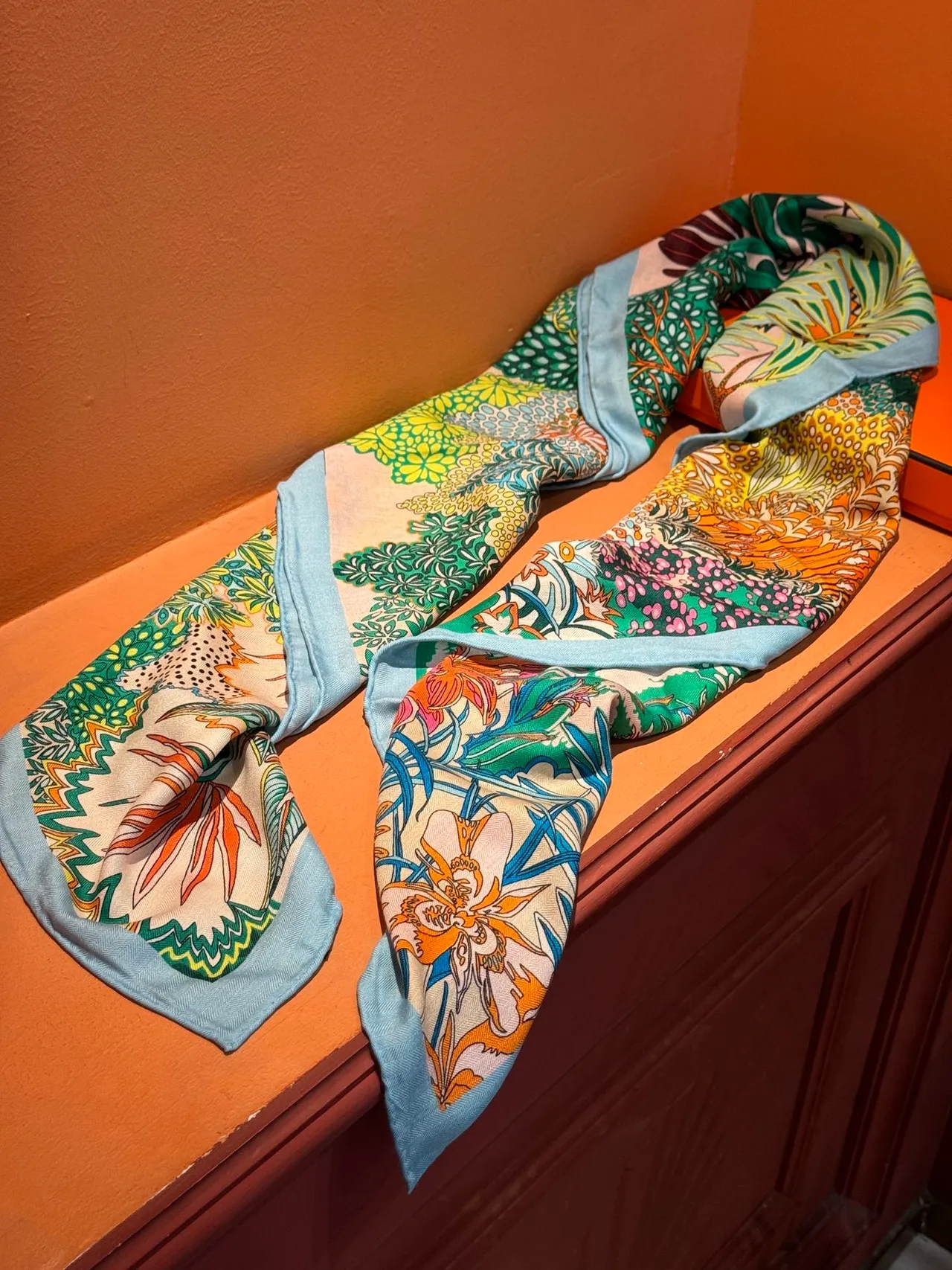 Hermès Multicolor Blue Vibrant Botanical Illustration Zebra Motif Silk Scarf 7