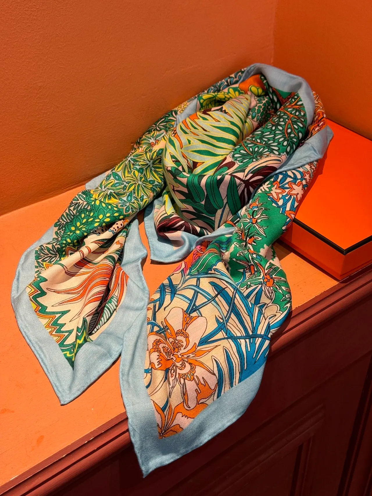 Hermès Multicolor Blue Vibrant Botanical Illustration Zebra Motif Silk Scarf 8