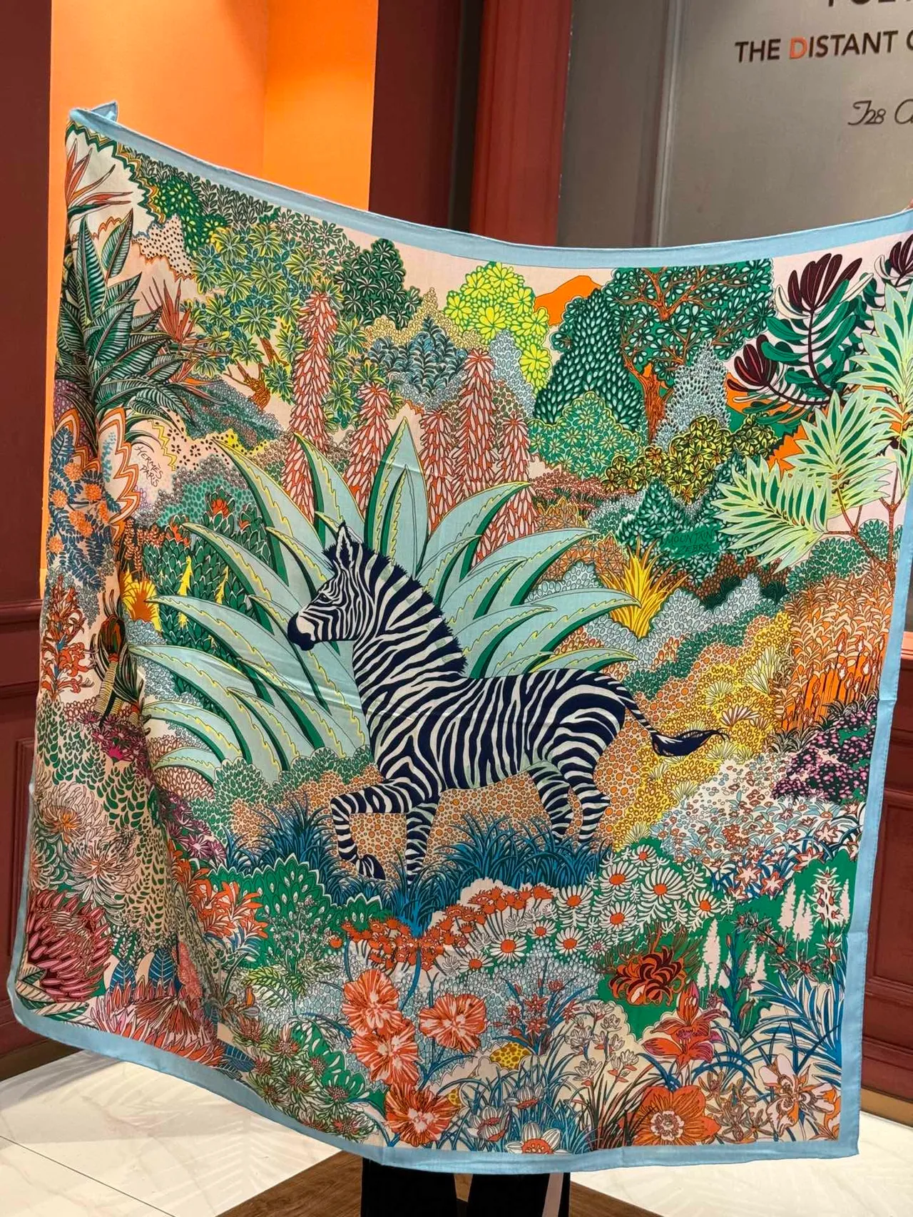 Hermès Multicolor Blue Vibrant Botanical Illustration Zebra Motif Silk Scarf 9