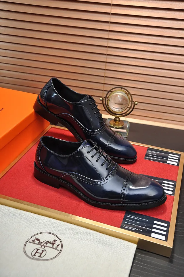 Hermès أحذية أكسفورد كاب تو بروغ كامل أزرق بحري أسود 6