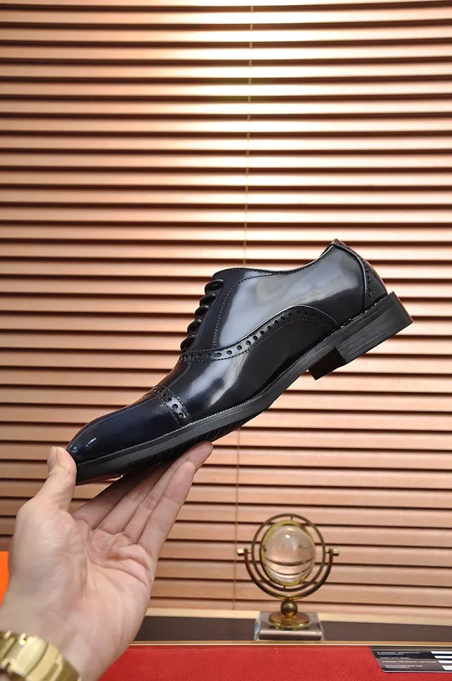 Hermès أحذية أكسفورد كاب تو بروغ كامل أزرق بحري أسود 7