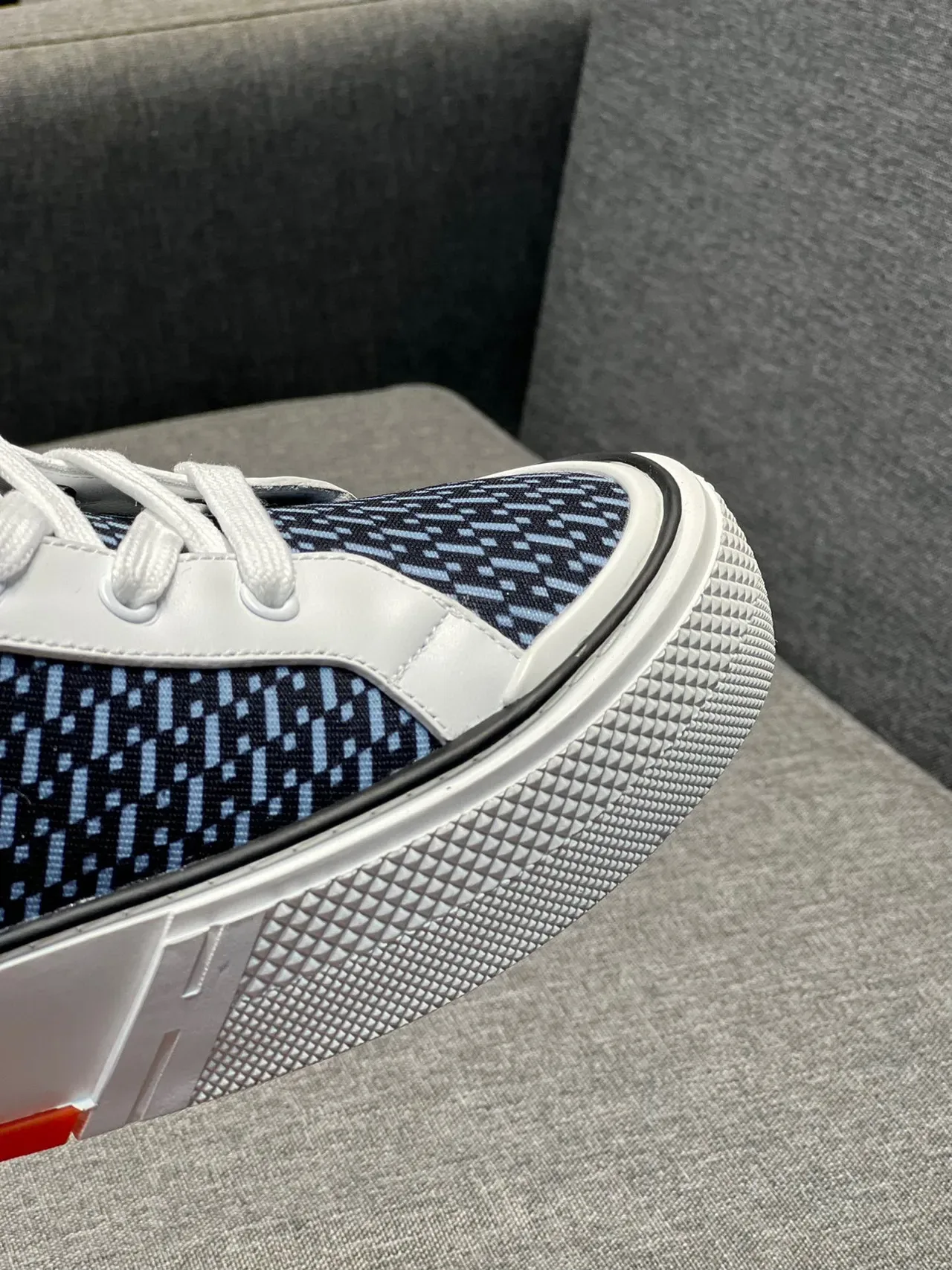 Hermès Navy White Geometric-Patterned Textile Upper Leather Overlays Sneakers 3