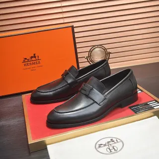 Hermès Oran Cuero Negro Hebilla H Mocasines