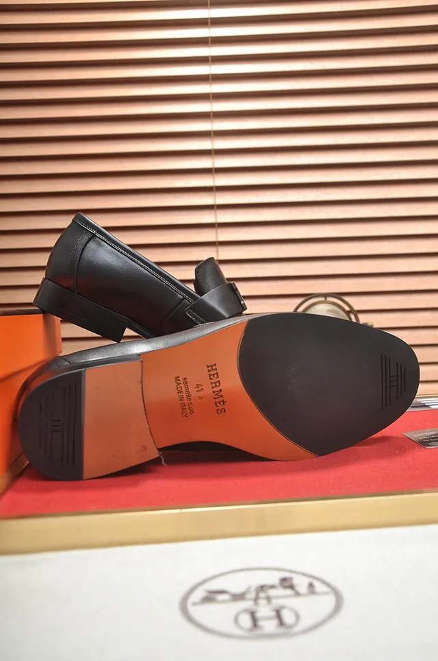 Hermès Oran Black Leather H-Buckle Loafers 3