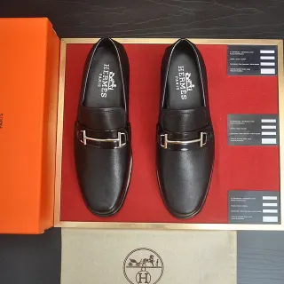 Hermès Oran Black Leather Horsebit Loafers