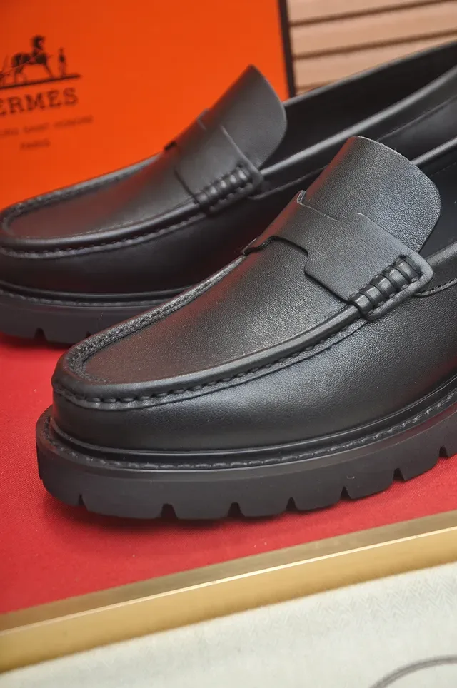 Hermès Oran Black Leather Penny Strap Loafer 2