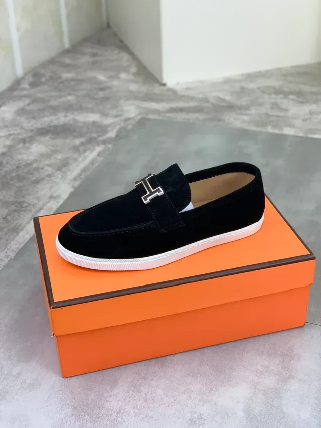 Hermès Oran Black Suede H-Buckle Loafer 4