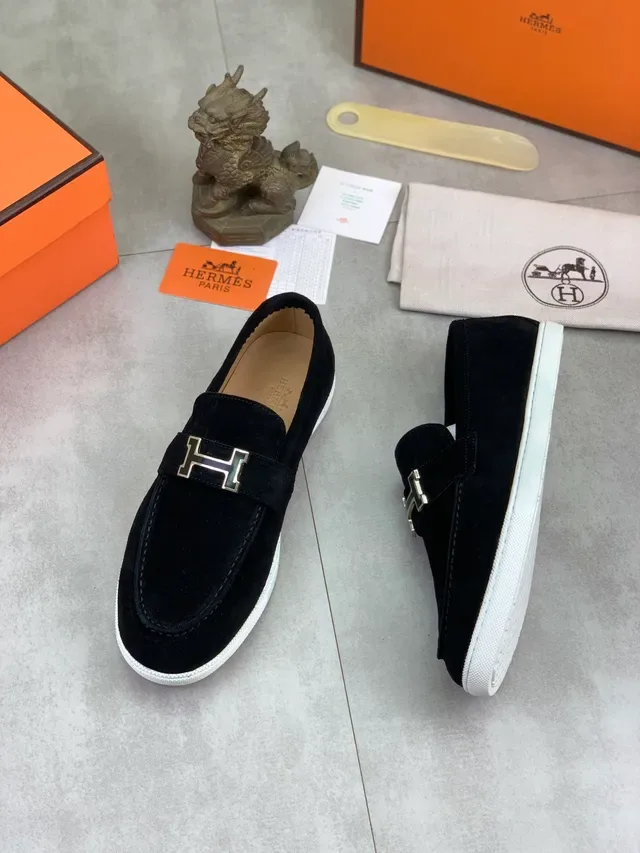 Hermès Oran Black Suede H-Buckle Loafer 5