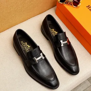 Hermès Oran Mocassins de Couro Texturizado Preto com Fivela H