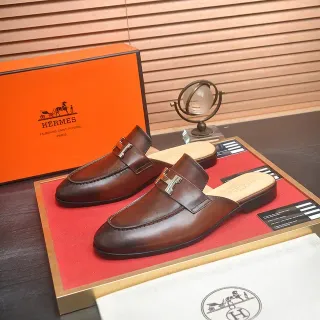 Hermès Oran Marrom Bege Couro Fivela H Hardware Loafer