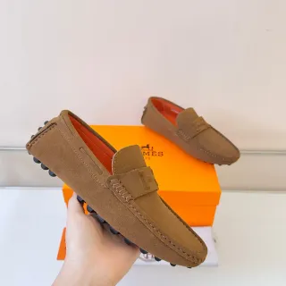 Hermès Oran Marrom Laranja Camurça Tira Penny Mocassim