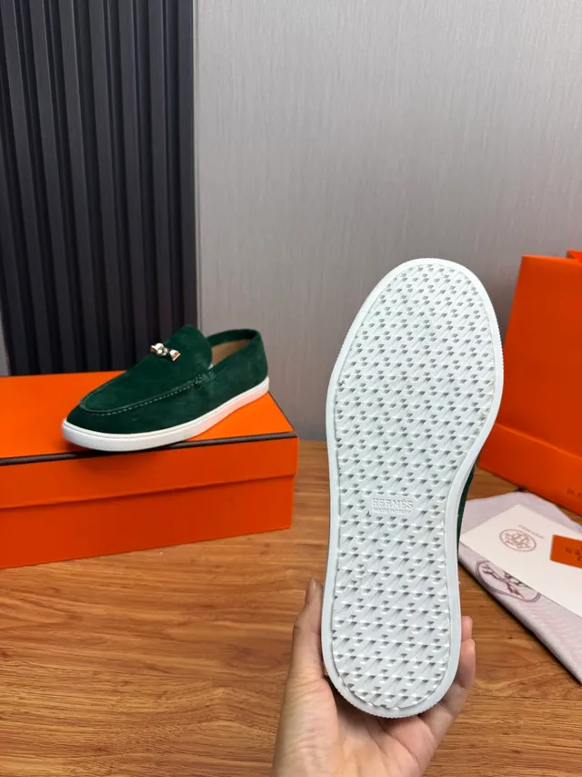 Hermès Oran Marron Blanc Daim Supérieur H-Buckle Hardware Loafer 2