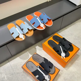 Hermès Oran Denim H-Strap Slippers