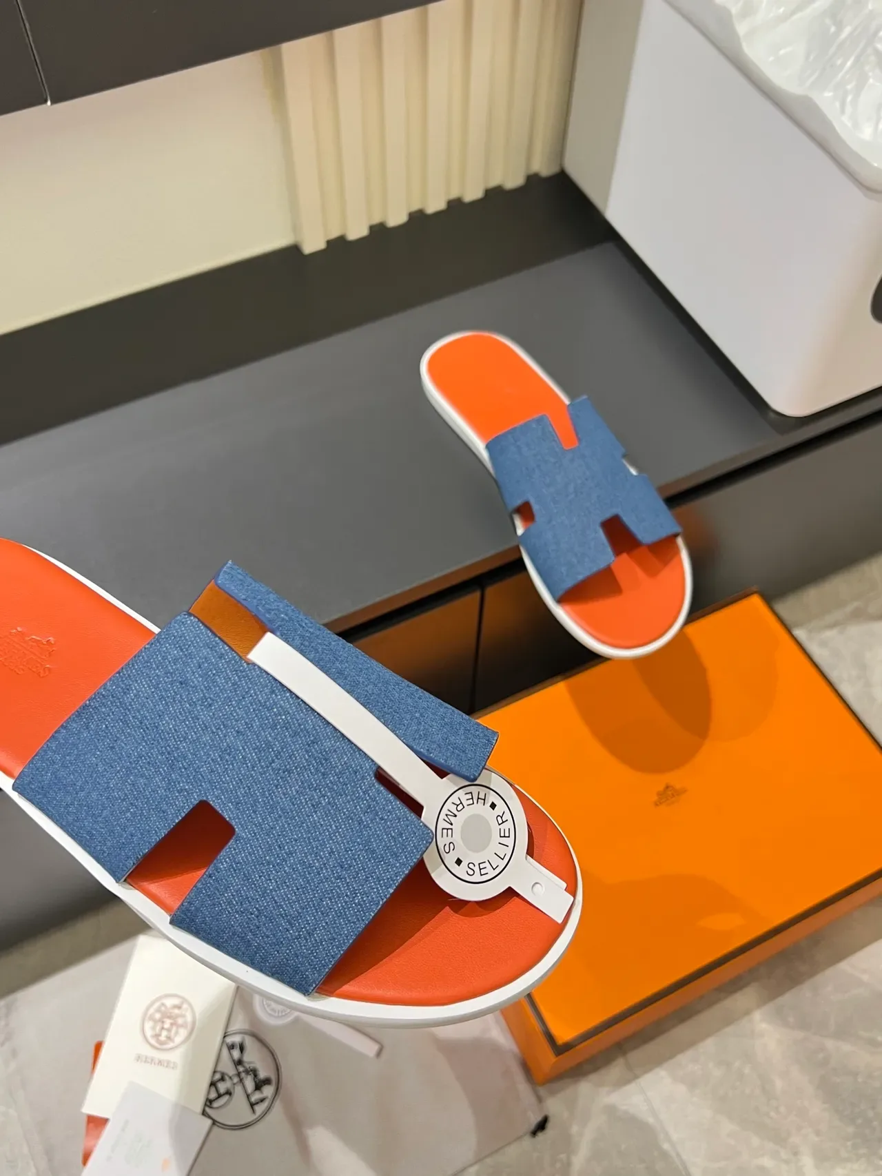 Hermès Oran Denim H-Strap Slippers 2