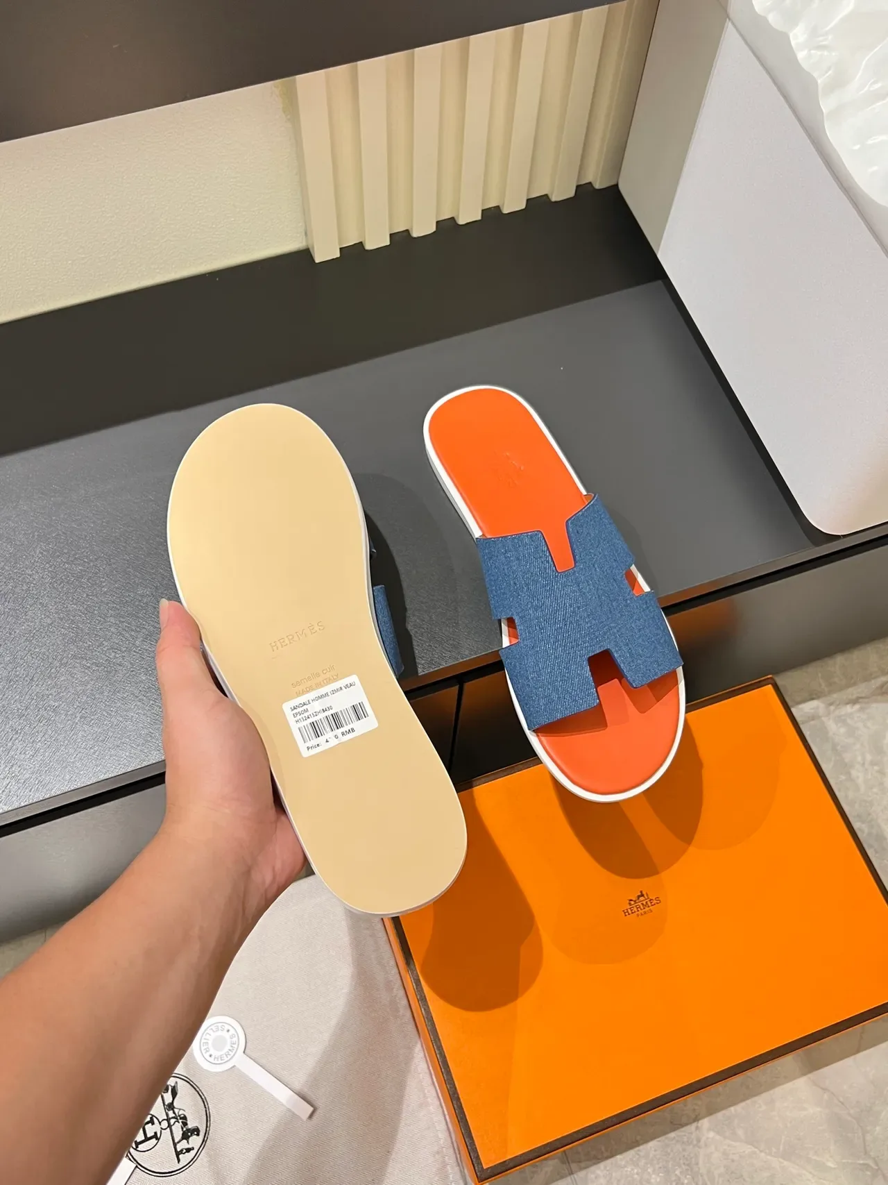 Hermès Oran Denim H-Strap Slippers 3