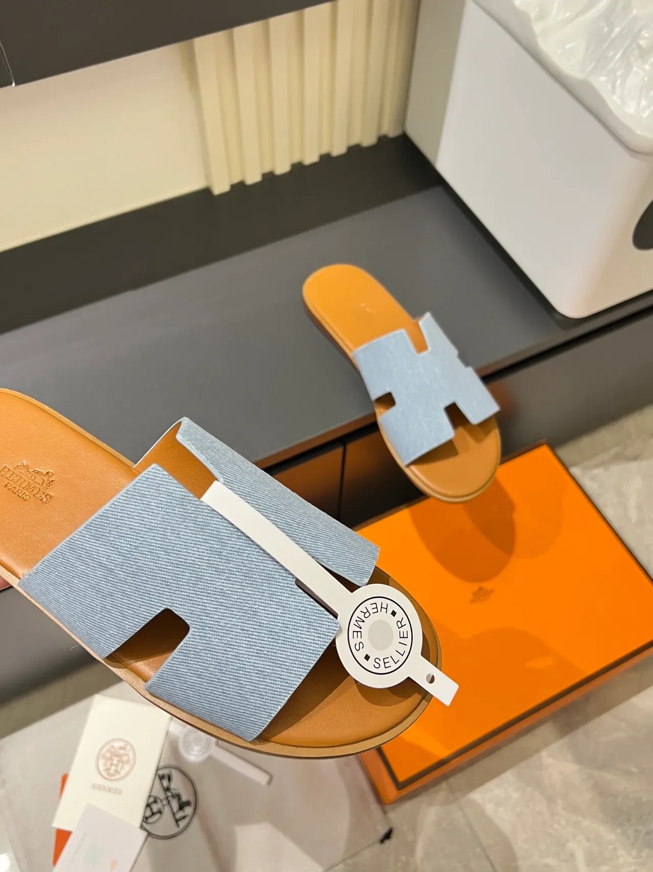 Hermès Oran Denim H-Strap Slippers 4