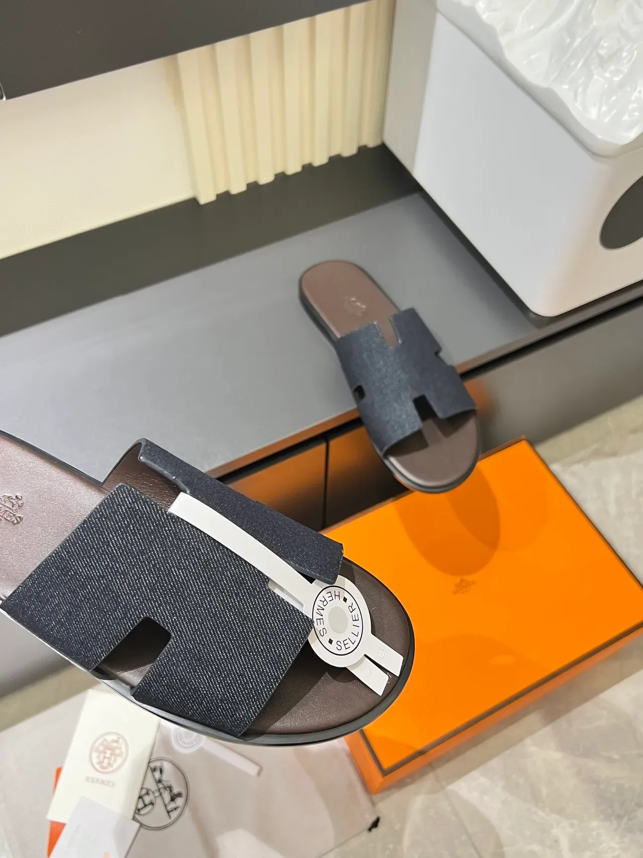 Hermès Oran Denim H-Strap Slippers 6