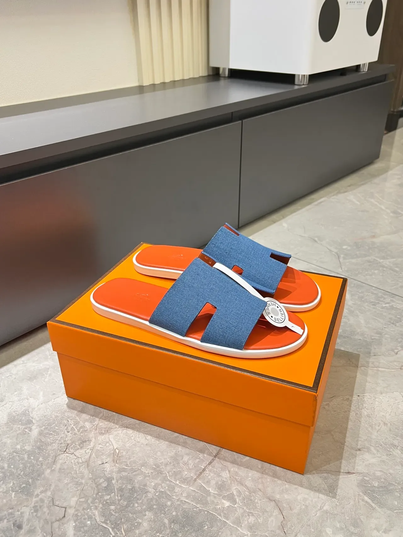 Hermès Oran Denim H-Strap Slippers 11