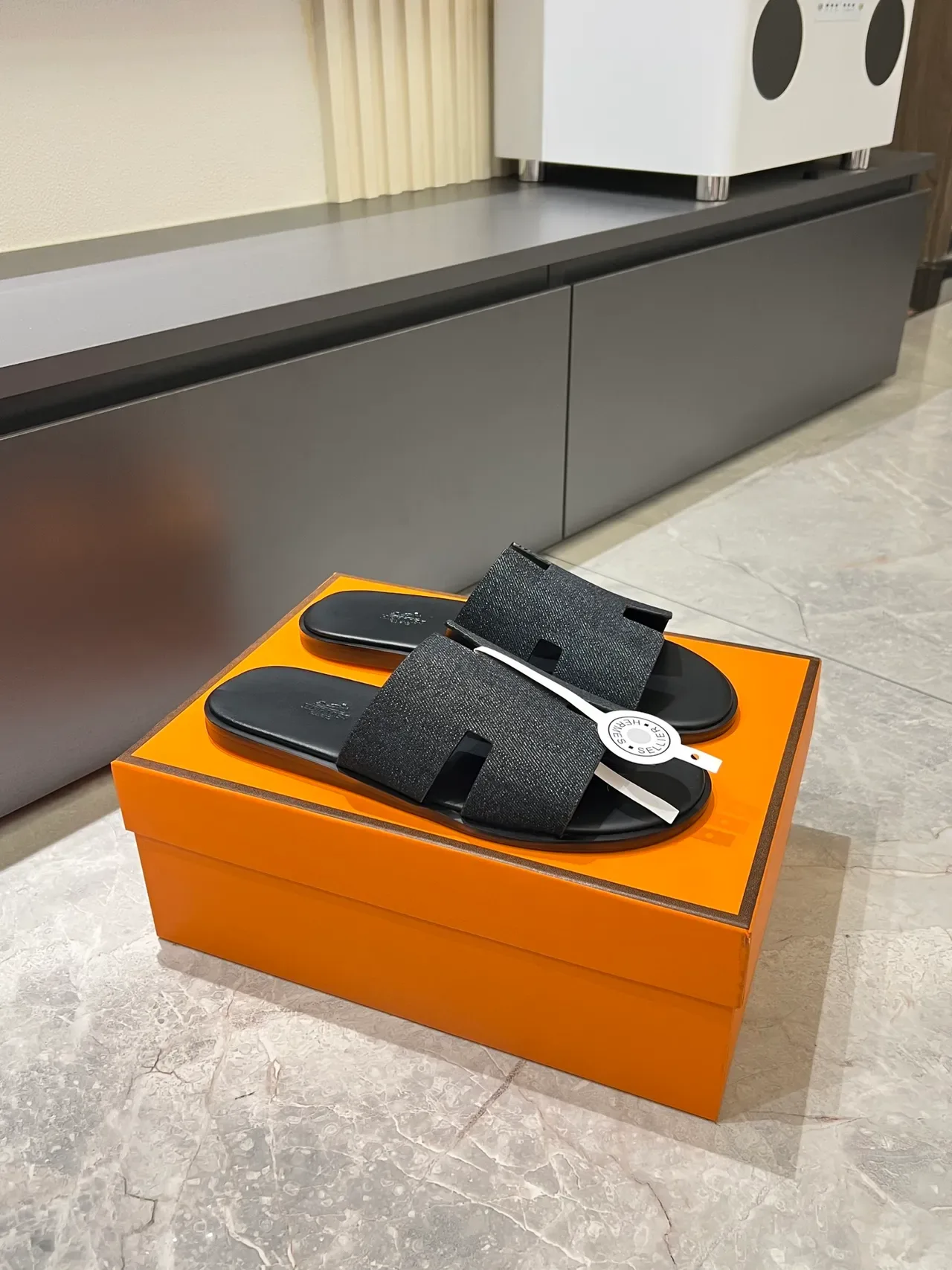 Hermès Oran Denim H-Strap Slippers 13