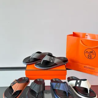 Hermès Oran H-Logo Leather Slippers