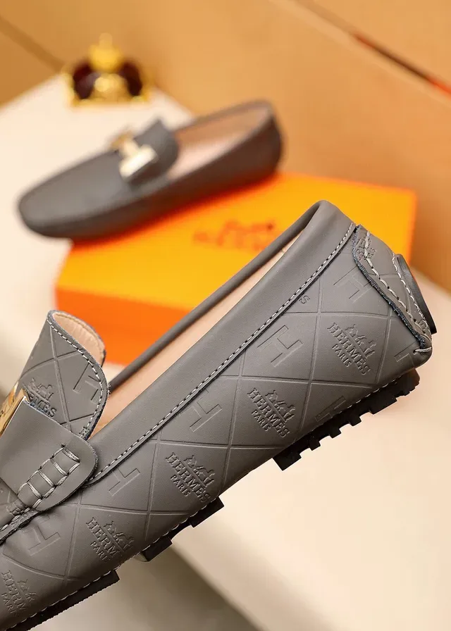 Hermès Oran Loafer Noir et Gris Charbon Cuir estampé H-Quilted 3