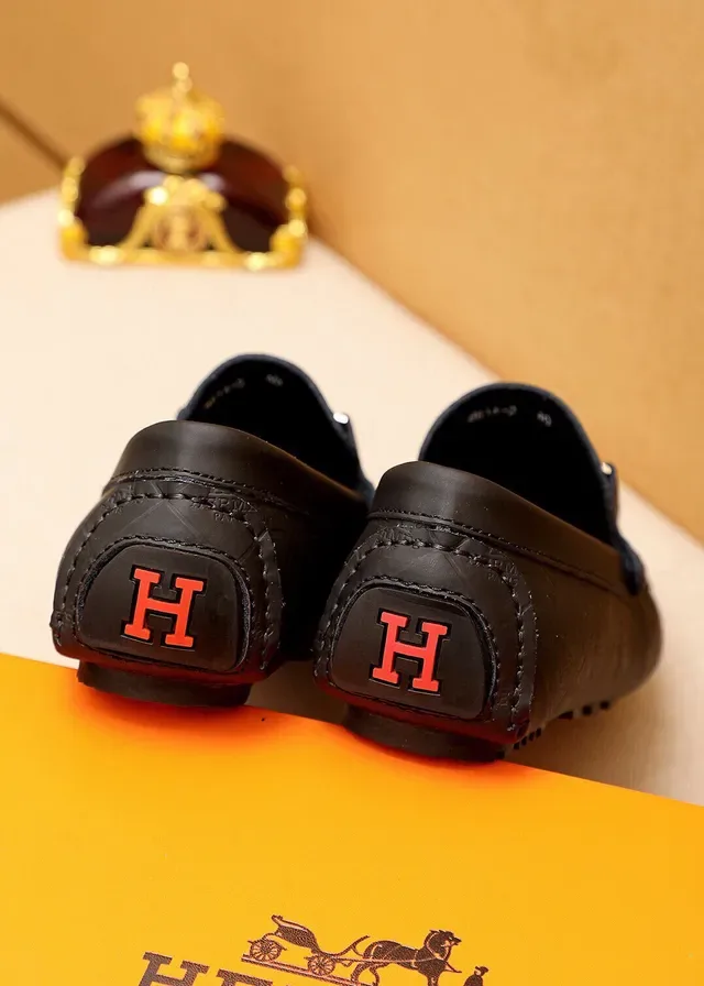 Hermès Oran Loafer Noir et Gris Charbon Cuir estampé H-Quilted 8