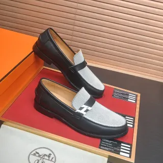 Hermès Oran Mocasines Negro y Plata Malla