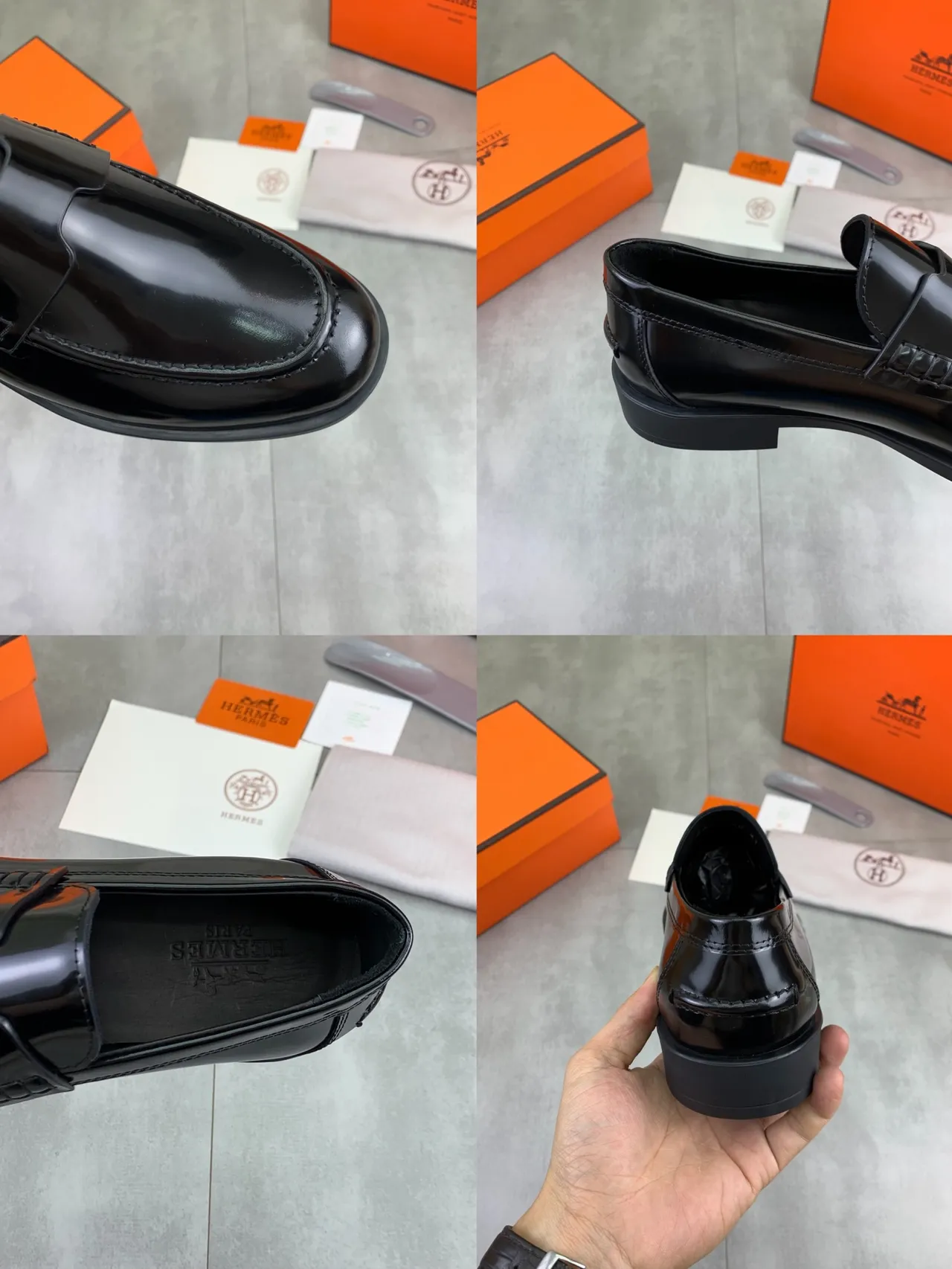 Hermès Oran Loafer loafers de couro patentado preto 2