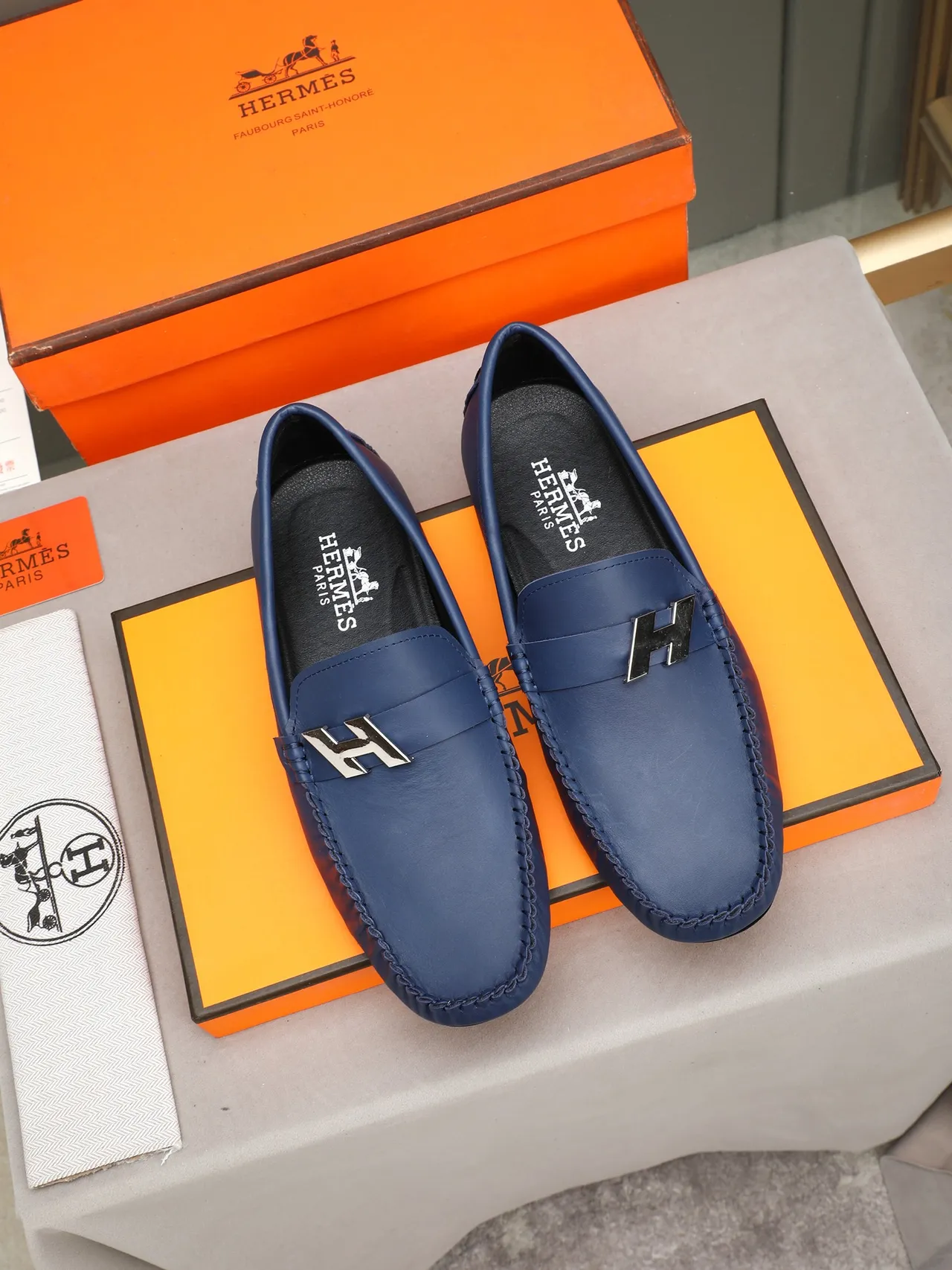 Hermès Oran Loafer Navy Blue Leather Loafers 2