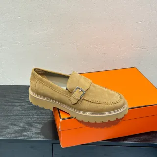 Hermès Oran Loafer Tan Suede Buckle Strap Loafer