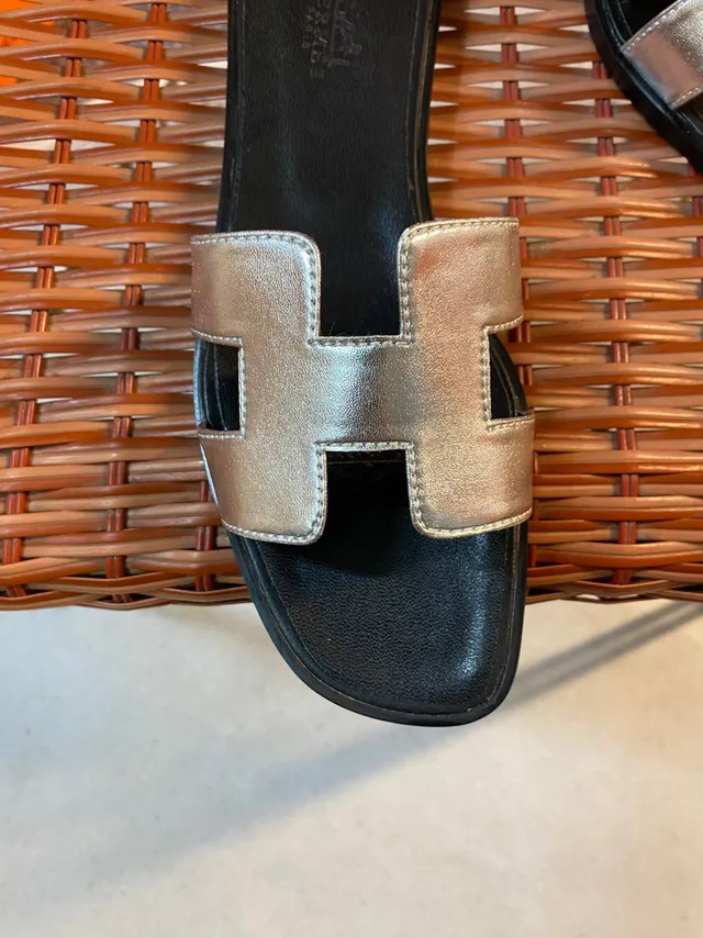 Hermès Oran Silver-Gold H-Strap Slippers 5
