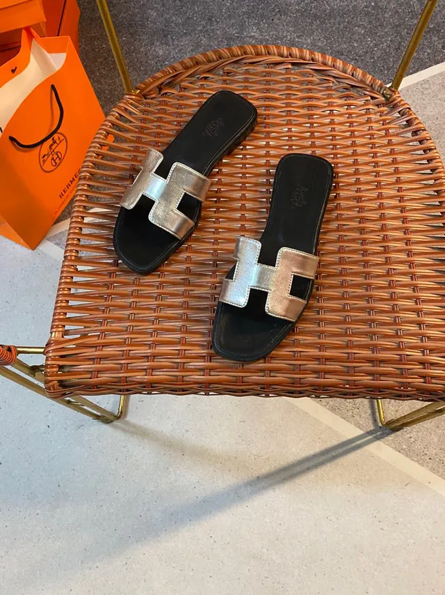 Hermès Oran Silver-Gold H-Strap Slippers 6