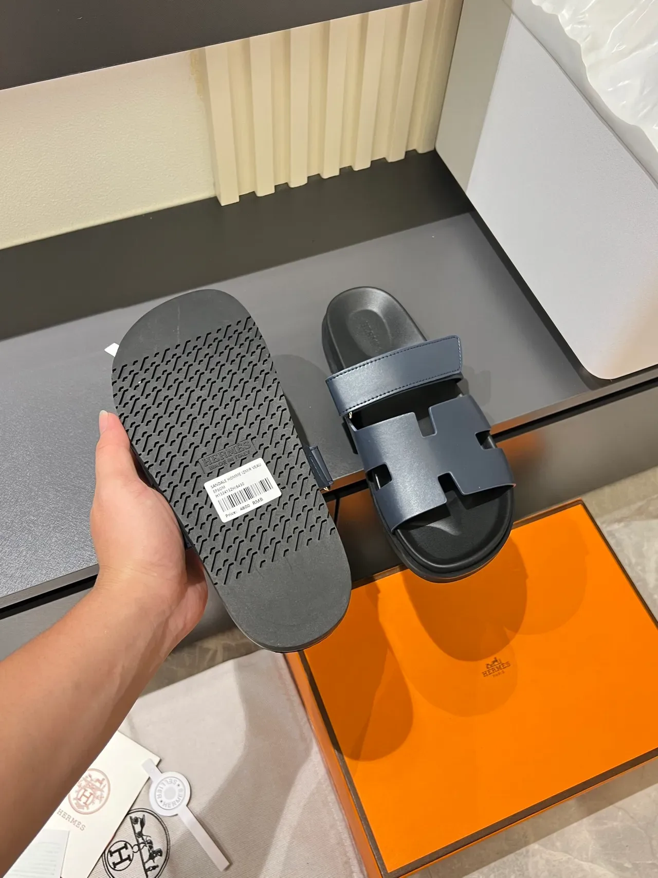 Hermès Oran Slide H-Strap Leather Slippers 2