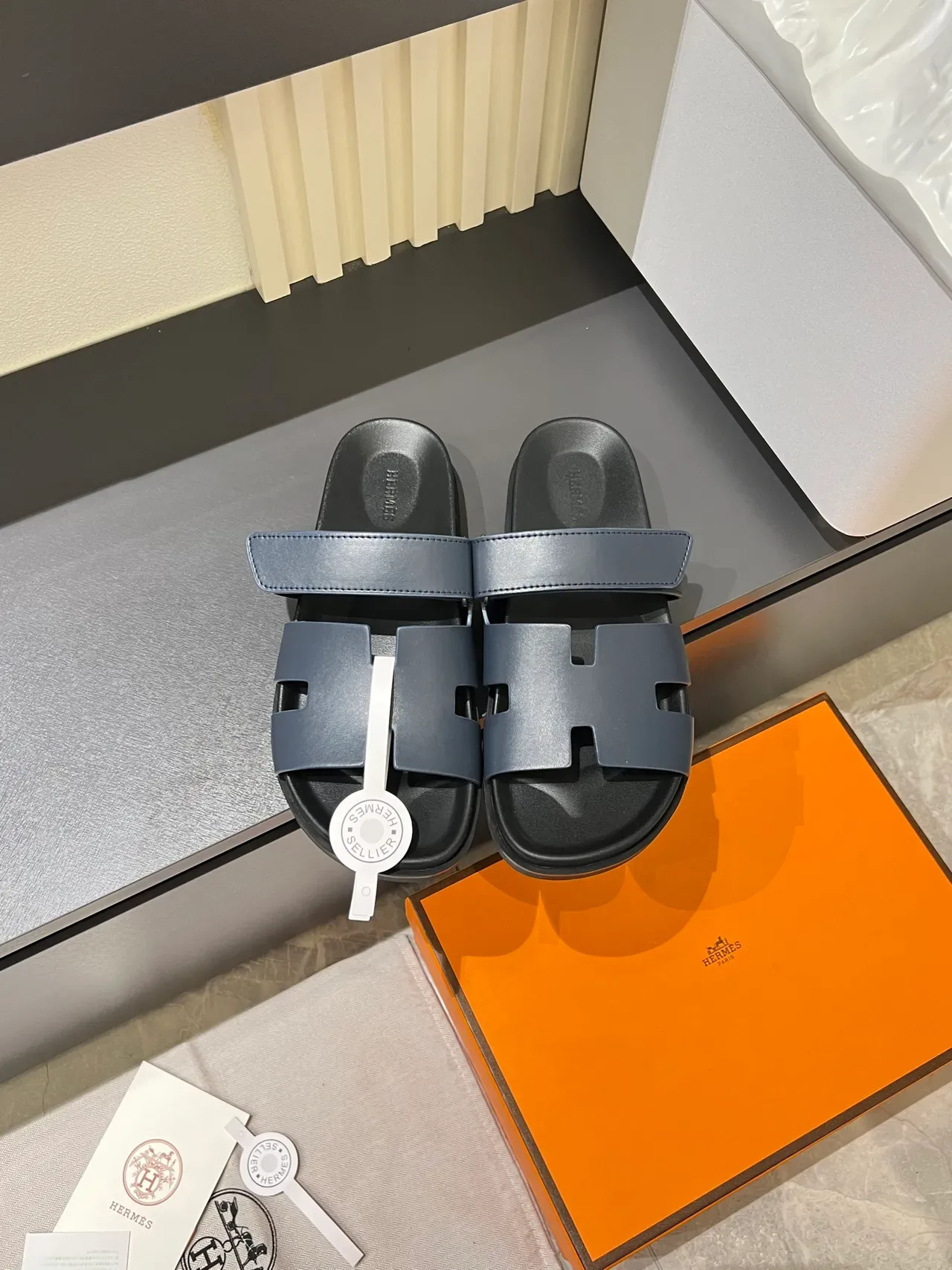 Hermès Oran Slide H-Strap Leather Slippers 3