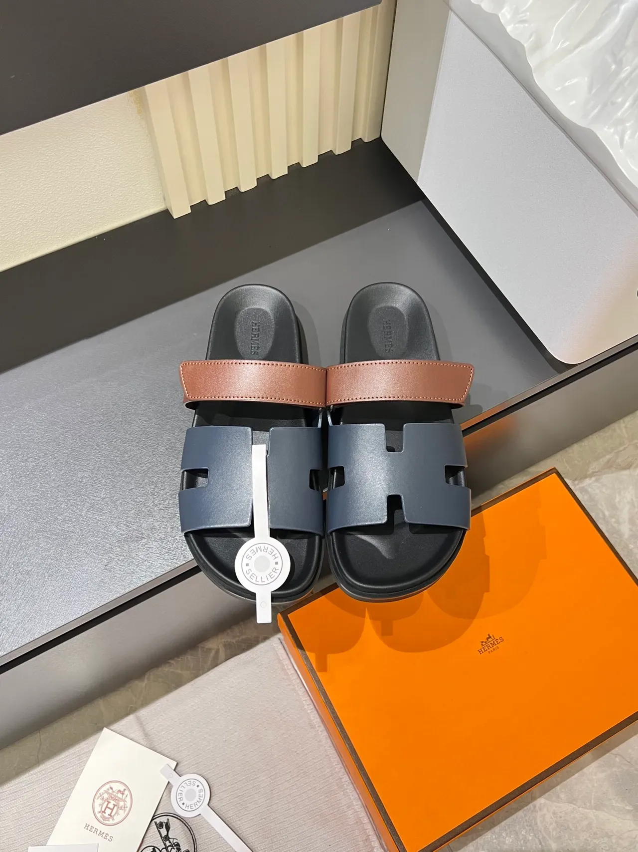 Hermès Oran Slide H-Strap Leather Slippers 4