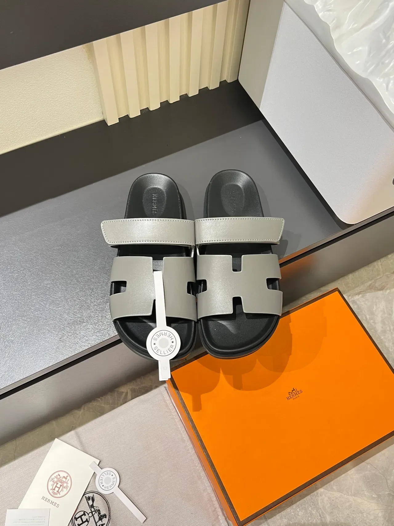 Hermès Oran Slide H-Strap Leather Slippers 5