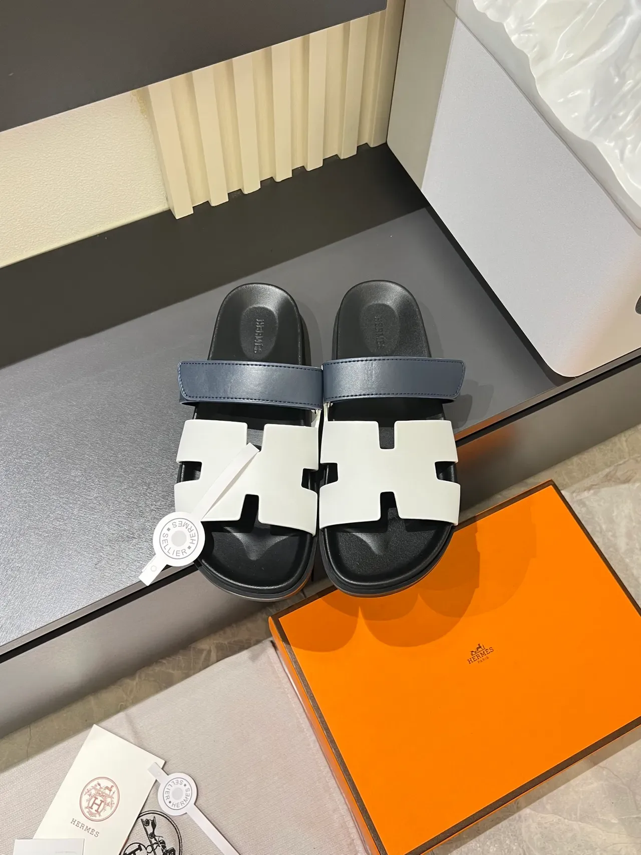 Hermès Oran Slide H-Strap Leather Slippers 7