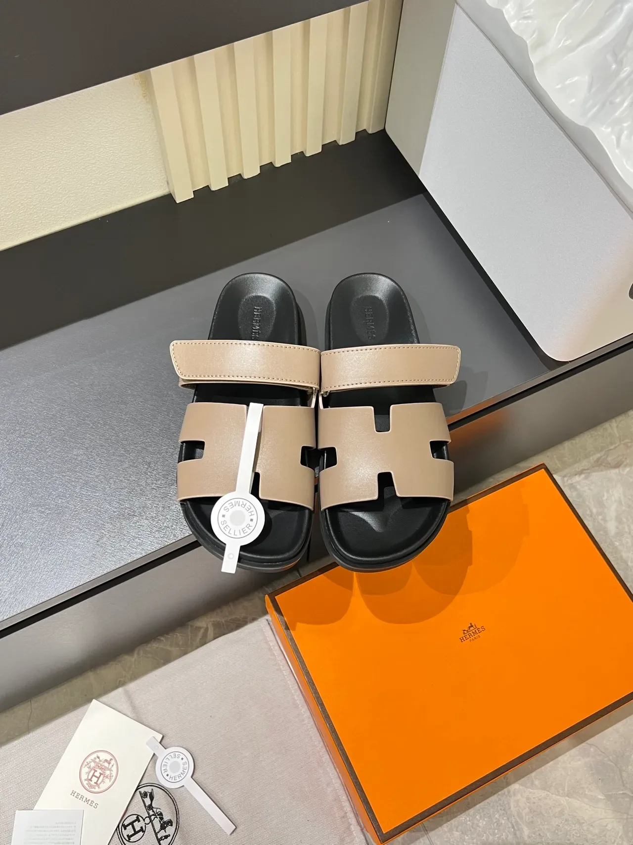 Hermès Oran Slide H-Strap Leather Slippers 8