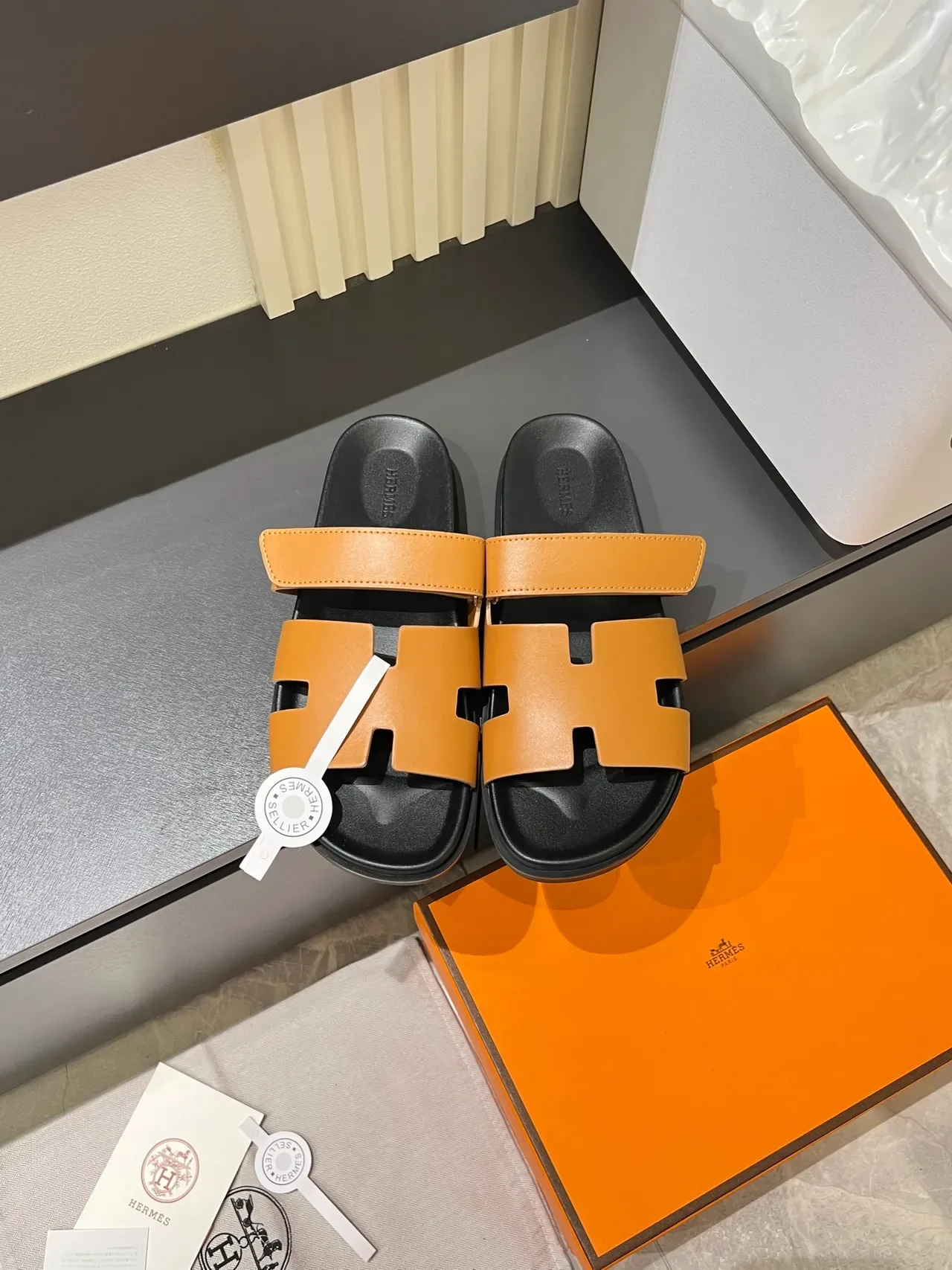 Hermès Oran Slide H-Strap Leather Slippers 9