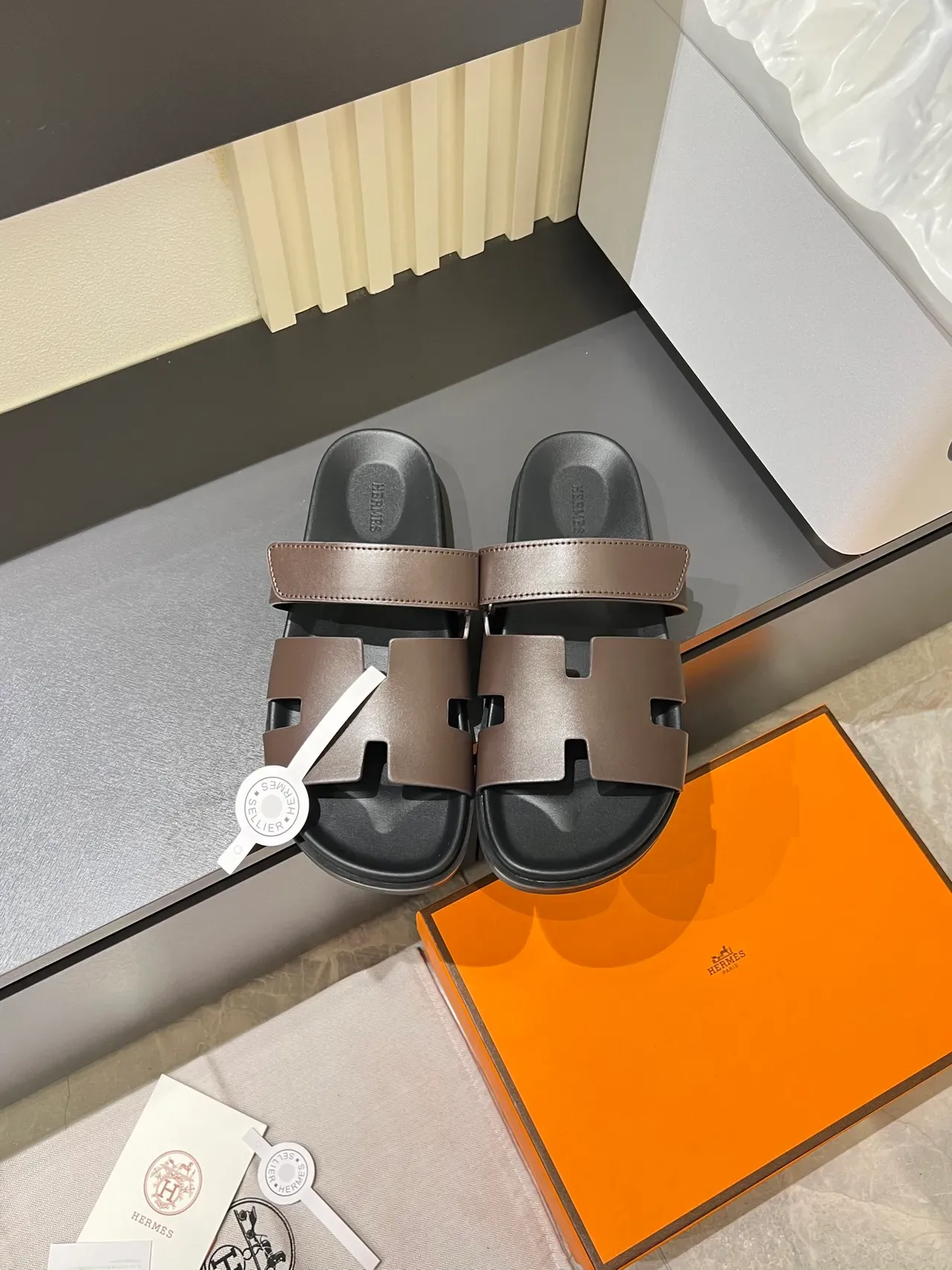 Hermès Oran Slide H-Strap Leather Slippers 12