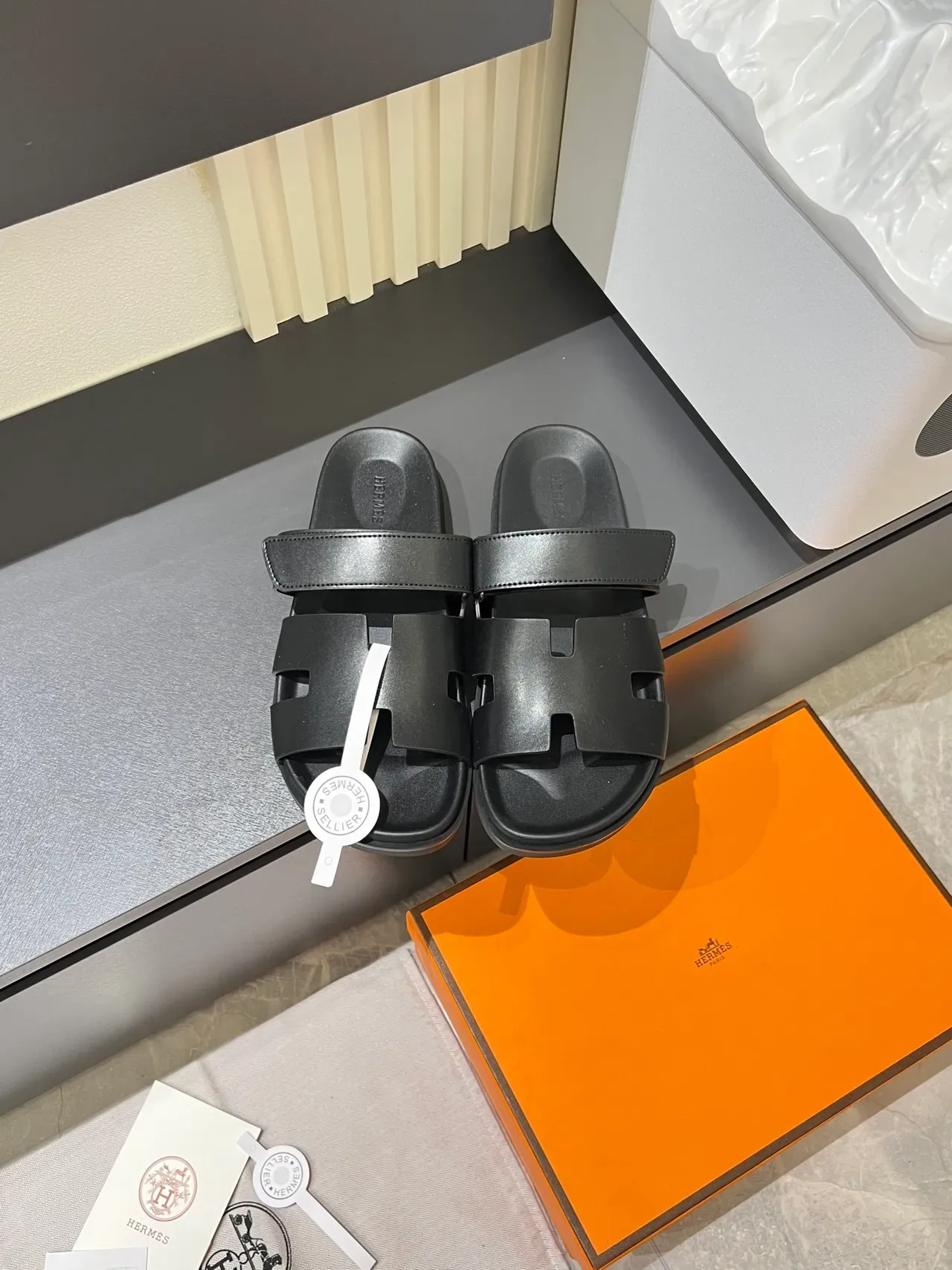 Hermès Oran Slide H-Strap Leather Slippers 14