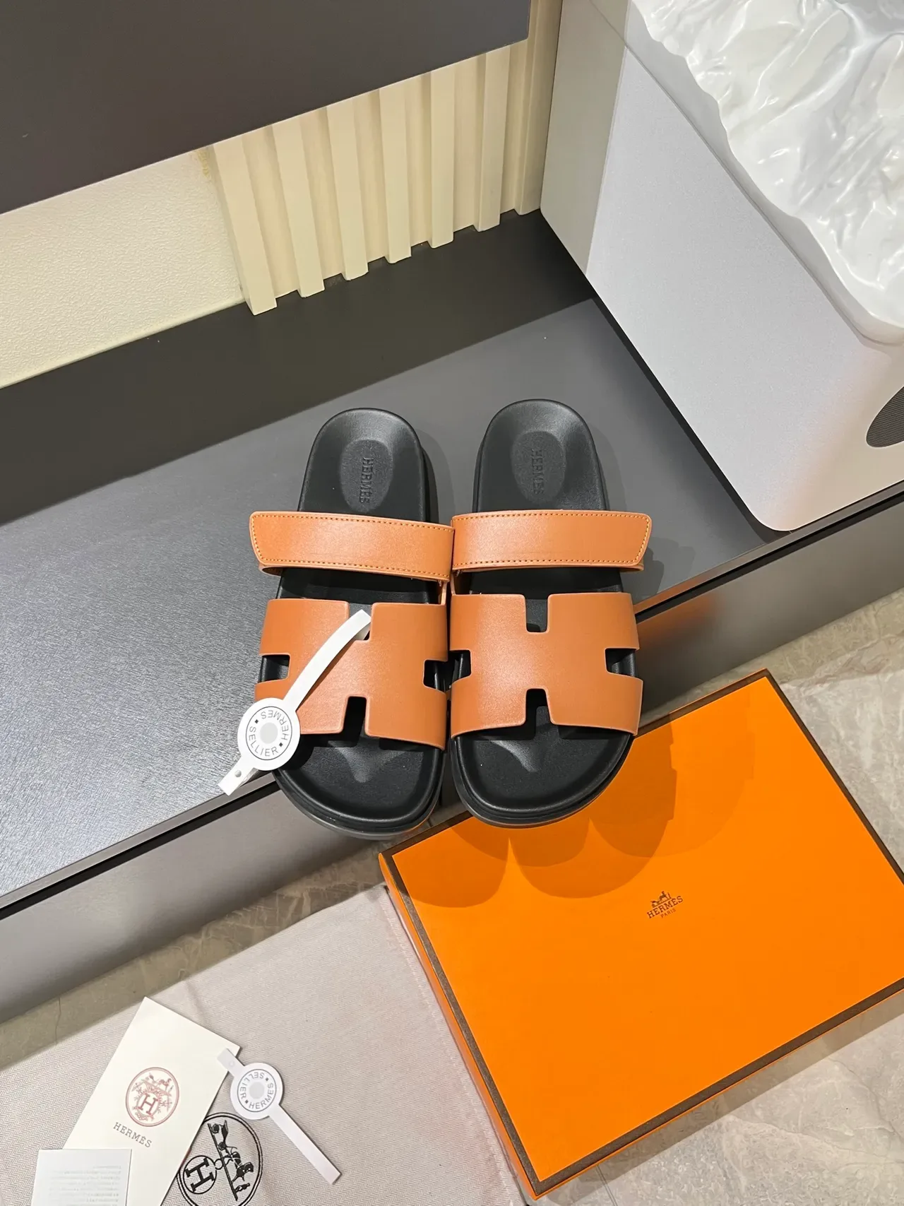 Hermès Oran Slide H-Strap Leather Slippers 15