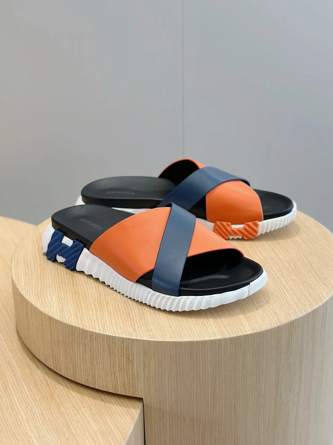 Hermès Oran Slide Orange Navy Black White Slippers 3