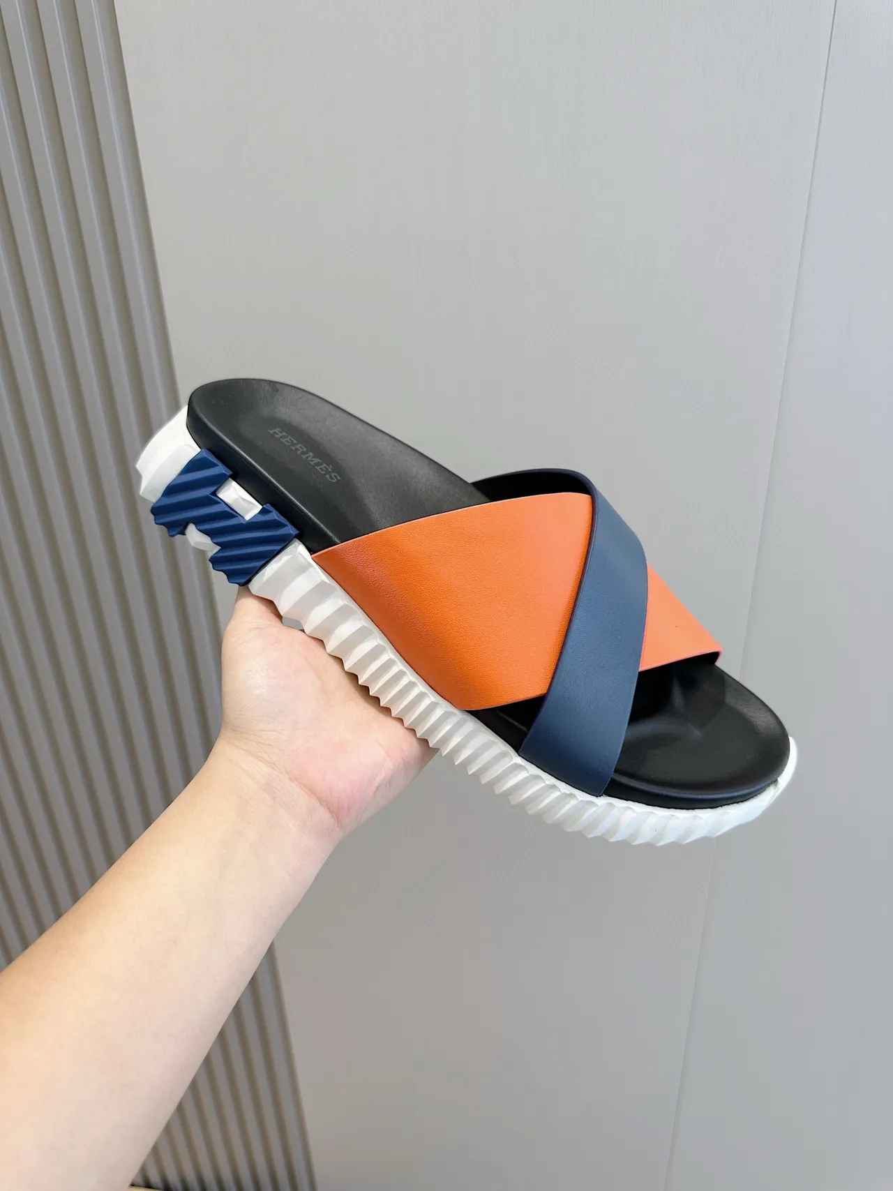 Hermès Oran Slide Orange Navy Black White Slippers 5